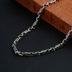 Welcome to KIARA JEWELLERS Oxidized Sterling Silver 925 Fancy Chains, Unisex Chains,  Necklace Chain For Women And Men, Handmade Chain, Gift for Women, Gift For Men ◾ All of our products are handmade and their materials are 925 Sterling Silver. ◾ We can make this chain without Oxidizing ( Plain silver Finish ) ◾ These Chains are perfect choice for Men and Women, as it comes in a variety of sizes. ◾ It is also a great gift idea for Birthdays, Graduations, New year, Mother's Day, Father's Day, Eas Engraved White Gold Chain Necklace For Gift, Oval Link Engraved Chain Necklace As Gift, Engraved Oval Link Chain Necklace As Gift, Engraved Stainless Steel Chain Necklace As Gift, Gift Stainless Steel Engraved Chain Necklace, Silver Link Engraved Jewelry, Silver Chain Link Necklace Gift, Silver Link Jewelry With Engraving, Silver Chain Link Necklace For Gift