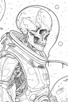 an astronaut with a skull in his helmet