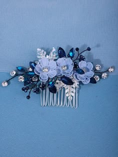 1pc Silver Flower Shaped Fairy Blue Flower Hair Comb, Elegant Handmade Mesh Skirt Decor, Elf Bridal Wedding Party Hair Accessory Blue Boho   Copper Alloy    All Wedding & Event, size features are:Bust: ,Length: ,Sleeve Length: Twilight Movie Wedding, Silver Blue Jewelry, Jeweled Hair Accessories, Wedding Party Hair, Ankle Bracelets Diy, Vintage Hair Clips, Bridal Headwear, Floral Hair Clip, Party Hair Accessories