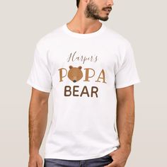 A Papa Bear t-shirt for a Dad with the customized name of his child. This t-shirt is white and brown with the word "Papa" and has a bear face illustration as the second letter of the word. This t-shirt can easily be worn on any day and it is also part of a bear first birthday party collection. It does double duty. Simply add your child’s name add this t-shirt to your cart, then let everyone know who’s Papa Bear you are! Papa Bear T-Shirt Holidayday Design | ©Melissa Patton - Artist/Illustrator Bear First Birthday Party, Papa Bear, First Birthday Party, Bear T Shirt, Grandpa Gifts