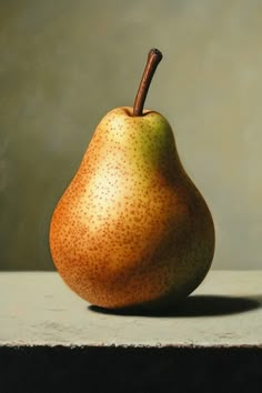 a painting of a pear on a table