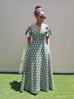 Maxi Dresses @nedim_designs Shweshwe Dresses, African Fashion Skirts, Afrikaanse Mode, African Wear Dresses, African Maxi Dresses, Africa Dress