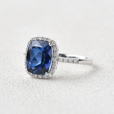 3ct Lab Sapphire Cushion Cut White Gold Ring - Felicegals 丨Wedding ring 丨Fashion ring 丨Diamond ring 丨Gemstone ring-Jewelry-Felicegals Sapphire Wedding Ring, Gold Ring Engagement, Jewelry Knowledge, Silver Cushions, Sapphire Wedding Rings, Sapphire Wedding, White Gold Band, Shiny Things, White Gold Engagement Rings