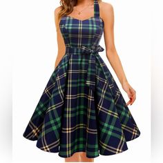 Flannel Like Material Only Tried On, Never Worn Great For Celtic Events As A Pinup Girl Size Zipper Smocked Waist Back With Tie For Further Waist Accentuation Bust 38.9 Waist 31.5 Rockabilly, Pinup, Irish, Scottish, St. Patrick’s Day Rockabilly Pinup, Green Yellow, St Patrick, Smocking, Halter Dress, Colorful Dresses, Pin Up, Midi Dress, Womens Dresses