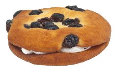 a pastry with blueberries and whipped cream on it's top is shown in front of a white background