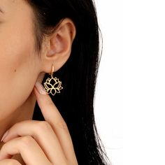 Introducing our "Dainty Lotus Floral Earring" - a delicate and elegant accessory capturing the essence of natural beauty.  Orders; It is carefully produced by NisPersonalized. "MATERIAL"   -- 100% 925k Sterling Silver - This solid, precious metal is a classic that lasts forever. While it may darken over time, with continuous care and an occasional, it's as good as new. -- 18K Gold Plated - For those with an eye for striking gold, our gold jewelry uses sterling silver as a base and is plated with Yellow Gold Flower Earrings For Mother's Day, Spiritual Yellow Gold Plated Earrings, Spiritual Yellow Gold-plated Earrings, Spiritual Nickel-free Yellow Gold Earrings, Rose Gold Flower Shaped Pierced Earrings, Rose Gold Flower-shaped Pierced Earrings, Gold Plated Single Earring With Flower Shape, Gold Plated Single Earring In Flower Shape, Gold Flower-shaped Earrings For Mother's Day