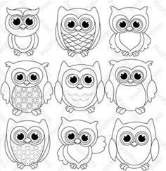 an image of owls with big eyes and small ones on the front, in black and white