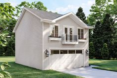 this is an artist's rendering of a two - story garage with attached porches