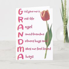 a greeting card with an image of a pink tulip and the words grandma on it