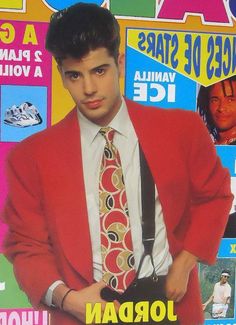 a man in a red jacket and tie on a magazine cover