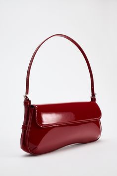 Shoulder bag with flap. Faux patent leather finish. Adjustable shoulder strap. Magnetic closure. Height x Length x Width: 3.9 x 9.4 x 1.2 inches (10 x 24 x 3 cm) Zara Bag, Tas Bahu, Zara Bags, Elegant Red, Skorts, Small Bag, Cute Casual Outfits, Small Bags, Luggage Bags