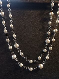 PERFECT FOR ANY OCCASION!!  Here's your white to go with any attire Here are your holiday pearls NECKLACE: Double strand WHITE  .4" and  .6" GLASS PEARL BEADS ON HANDMADE SILVER COPPER 17" and 18"  LINK LET chains w Silver tone lobster clasps. Can wear as single strand or double strands.  Adjustable lengths. EARRINGS: White .4" glass PEARL BEAD on Silver Plated ear hook dangle drop .12" length w rubber backs.   Perfect for that next graduation!! Makes a great gift!! Very nice Easter attire!! Han White Double Strand Necklace For Party, White Double Strand Pearl Layered Necklace, White Pearl Double Strand Layered Necklace, White Double Strand Pearl Necklace For Party, White Double Strand Layered Necklace, White Double Strand Pearl Chain Layered Necklace, Double Strand Necklace, Pearls Necklace, Bracelets And Necklaces