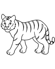 a black and white drawing of a tiger on a white background with the outline drawn