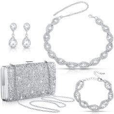 PRICES MAY VARY. Rhinestone Jewelry Set: you will receive 1 piece of rhinestone teardrop necklace, 1 piece of glitter sequins envelope handbag, 1 piece of rhinestone crystal bracelet bangle, and 1 pair of crystal dangle earrings, a total of 4 pieces; The complete set can satisfy your dressing up needs at weddings, parties, evening nights Silver Jewelry Set: the rhinestone necklace, silver purse, silver bangle, rhinestone earrings of our rhinestone jewelry sets are embellished with beautiful blin Prom Jewelry Earrings, Silver Clutch Purse, Glitter Purse, Prom Necklaces, Rhinestone Jewelry Set, Prom Jewelry, Crystal Dangle Earrings, Silver Jewellery Sets, Evening Wedding