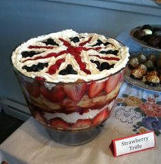 there are many desserts displayed on the table