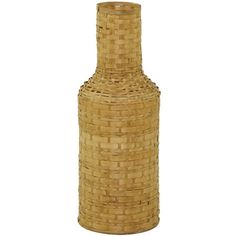 a tall vase made out of bamboo with no handles on it's sides, sitting against a white background