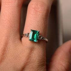 This ring features a 6*8mm lab grown emerald and sterling silver finished with rhodium. Customization is available. It is made by hand, and it will take about 7 days to finish the ring after your payment is completed. Main stone: lab emerald Main stone weight: Approx 1.40 ct Metal type: sterling silver finished with rhodium Customization is available, I also can make it with 14k solid gold (white or yellow or rose), just feel free to contact me. Any question, just let me know. :) Emerald is May Silver Emerald Cut Emerald Birthstone Ring, Sterling Silver Emerald Promise Ring, Sterling Silver Emerald-cut Emerald Ring For Promise, Sterling Silver Emerald Promise Ring For May Birthstone, Sterling Silver Emerald Cut Ring For May Birthstone, Promise Sterling Silver Emerald Ring For May Birthstone, Emerald Cut Sterling Silver Ring For Promise, Silver Emerald Cut Ring For May Birthstone, Classic Sterling Silver Emerald Promise Ring