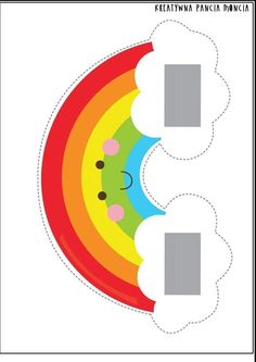 an image of a paper toy with the shape of a rainbow and two faces on it