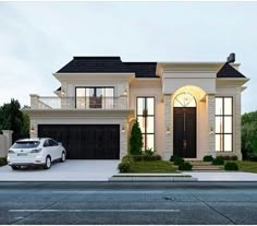 a car is parked in front of a house