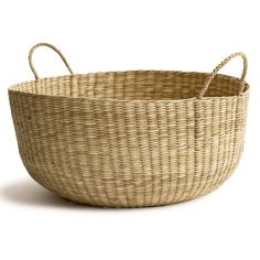 an empty wicker basket on a white background