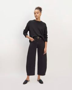 The Way-High® Curve Jean Washed Black – Everlane Oversized Mid-rise Bottoms For Fall, Chic Relaxed Fit Jeans For Elevated Casual Look, Oversized High-rise Pants For Fall, Oversized High Rise Pants For Fall, Washed Black Jeans For Fall, Fall Washed Black Jeans, Chic Cropped Jeans With Straight Hem For Fall, Fall Jeans For Elevated Casual Look With Tapered Leg, Elevated Casual Cropped Leg Jeans For Fall