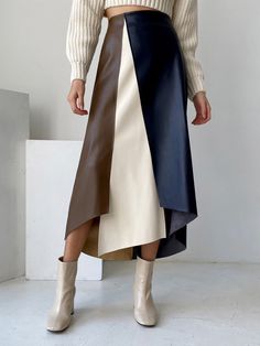 Leather Skirt Midi, Split Front Skirt, Long A Line Skirt, Pu Leather Skirt, Leather Midi Skirt, Long Skirts For Women, Half Skirt, Fashion Seasons, Mode Inspiration