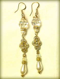 pearl drop earrings by oohjacquelina on Etsy, $125.00 Elegant White Bling Jewelry, Crystal Drop Jewelry With Bling, Dainty Gold Rhinestone Jewelry, Vintage Teardrop Jewelry With Diamond Accents, Elegant Jeweled Dangle Necklaces, Gold Crystal Jewelry With Round Beads, Delicate Gold Crystal Jewelry, Gold Teardrop Jewelry With Diamond Accents, Teardrop Gold Jewelry With Diamond Accents