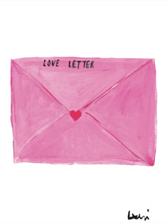 a pink envelope with the words love letter written on it