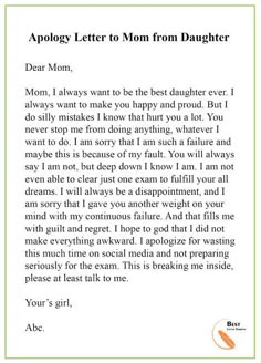 the letter to mom from daughter