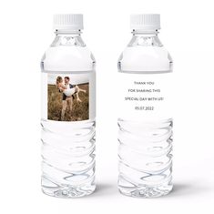 two water bottles with the same photo on them