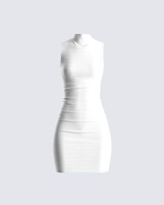 Lauren White Rib Mini Dress Chic Ribbed Mini Dress, High Neck Ribbed Mini Dress For Party, Ribbed Stretch Mini Dress, White High Neck Bodycon Summer Dress, High Neck Ribbed Bodycon Midi Dress, White High Neck Bodycon Dress For Summer, Ribbed High Neck Bodycon Midi Dress, White High Neck Mini Dress For Night Out, Ribbed Bodycon High Neck Midi Dress