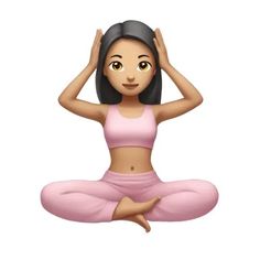 a woman sitting in the middle of a yoga pose with her hands behind her head