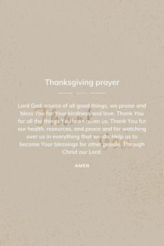 the words thanksgiving prayer written in white on a beige background