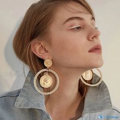 OrcaJump - Exquisite Coin-Inspired Pearl Hoop Earrings - Elevating Elegance to Timeless Sophistication Clip-on Metal Pearl Earrings, Elegant Metal Hoop Chandelier Earrings, Elegant Metal Chandelier Hoop Earrings, Hoop Pearl Earrings For Party, Pearl Hoop Earrings, Coin, Hoop Earrings, Quick Saves