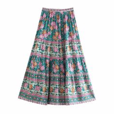 Product Details: Beautiful floral print Tiered skirt Natural waist Material: Cotton, rayon Boho Skirts Long, Y2k Long Skirt, Long Hippie Skirts, Skirts Boho, Hippie Rock, Bohemian Skirts, Boho Outfit Ideas, Hippie Mode, Hippie Skirt