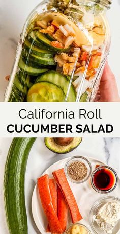 the ingredients for this california roll include cucumber, tomatoes, and other vegetables