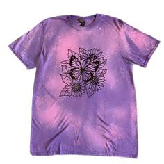 Brand New Handmade Bleach Dyed Floral Butterfly Heather Purple Short Sleeve T-Shirt Size Large. This Is Made With A Anvil By Gildan Lightweight T-Shirt. This Does Not Come With Tags. Location: T5 Purple Hand Dyed Crew Neck T-shirt, Hand Dyed Purple Crew Neck T-shirt, Hand Dyed Purple Short Sleeve T-shirt, Purple Tees, Fun Christmas Shirts, Purple Tee, Heather Purple, Bleach Dye, Floral Butterfly