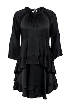 Current Boutique-Marissa Webb - Black Ruffle Tiered Dress w/ Cutouts Sz M Elegant Party Mini Dress With Layered Hem, Elegant Ruffle Dress With Layered Hem For Spring, Elegant Fitted Tiered Ruffle Dress, Elegant Tiered Ruffle Dress For Spring, Chic Tiered Dress With Layered Hem For Parties, Flowy Tiered Evening Dress, Chic Evening Tiered Dress, Elegant Tiered Dress For Date Night, Elegant Tiered Dress With Ruffled Skirt For Party