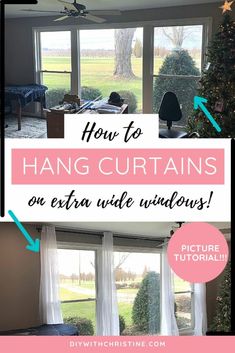 how to hang curtains on extra wide windows in the living room with pictures and instructions