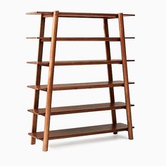 a wooden book shelf with three shelves on each side and two bookshelves at the top