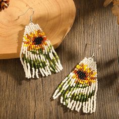 Free With Any Full Price Item! Just Throw Them In A Bundle Together! :) X122 Mer Flower Daisy, Hippie Earrings, Beaded Tassels, Floral Flower, Earrings Color, Floral Flowers, Tassels, Sunflower, Daisy