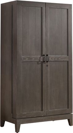 a wooden armoire with two doors and handles