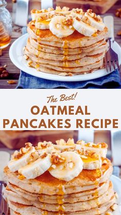 Oatmeal Pancakes Recipe Pancake Recipe Healthy Oatmeal, Oatmeal Pancakes Easy, Oat Pancake Recipe, Oatmeal Pancake, Oatmeal Pancakes Healthy, Oatmeal Pancakes Recipe, Make Oatmeal, Pancakes For Breakfast, Baked Pancakes