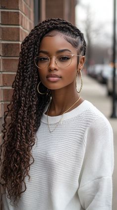 Braid Extention Hairstyles, Birth Hairstyles For Black Women, Medium Thick Braids, Boho Knotless Twists, Braids And Twists For Black Women, Medium Braid Hairstyles, Black Woman Braided Hairstyles, Jumbo Braid Styles, Jumbo Boho Knotless Braids