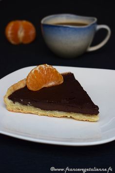 a slice of chocolate orange pie on a white plate