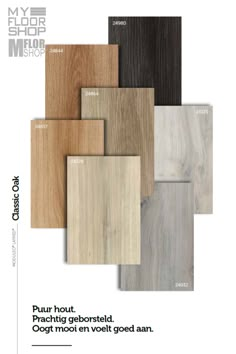 an advertisement for wood flooring products in various colors and sizes, with the words