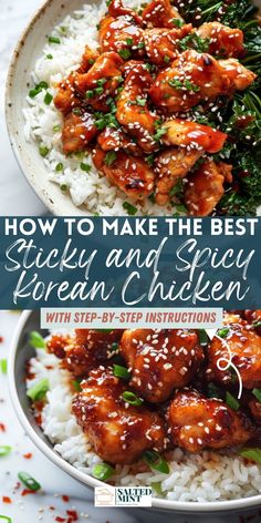 the best sticky and spicy korean chicken with step - by - step instructions on how to make it