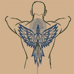 a drawing of the back of a man with wings