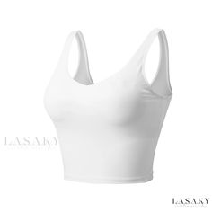 Lasaky - High-Strength Sports Bra for Posture Support During Running and Yoga Workouts Cheap White Sports Bra For Workout, Cheap Breathable White Sports Bra, White High Stretch Tank Top For Light Exercise, White High Stretch Breathable Tank Top, White Breathable High Stretch Tank Top, White Breathable Tank Top For Light Exercise, White High Stretch Tank Top With Light Support, Basic White Tank Top For Gym, White Fitted Tank Top For Sports