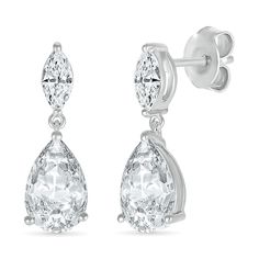 Achieve a sophisticated look when you wear these pear-shaped and marquise-cut white lab-created sapphire dangle drop earrings in silver. Fashioned in sterling silver Each drop features an 8.0 x 5.0mm pear-shaped white lab-created sapphire dangle shimmering below a marquise-cut white lab-created sapphire post. These earrings secure comfortably with friction backs. Classic White Marquise Earrings, Classic White Marquise Diamond Earrings, Timeless Marquise Earrings For Formal Occasions, Timeless Marquise Earrings For Formal Events, White Marquise Earrings For Formal Occasions, Elegant Drop Earrings With Diamond Cut, Modern Dangle Teardrop Earrings For Anniversary, White Marquise Diamond-cut Earrings, White Diamond-cut Teardrop Earrings